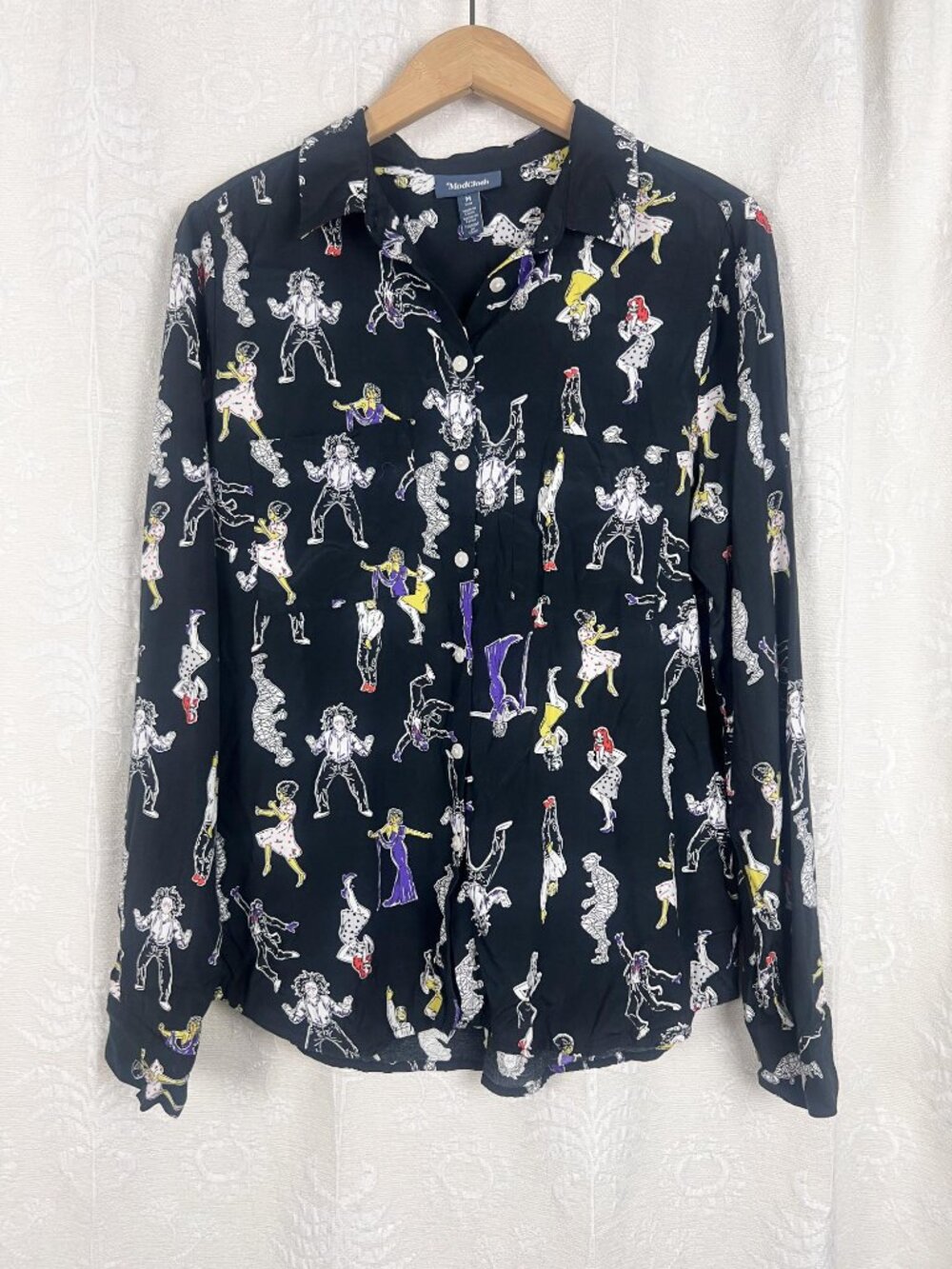 ModCloth Halloween monsters Pristine Dreams Button-Up Shirt zombies witches M - Picture 2 of 8